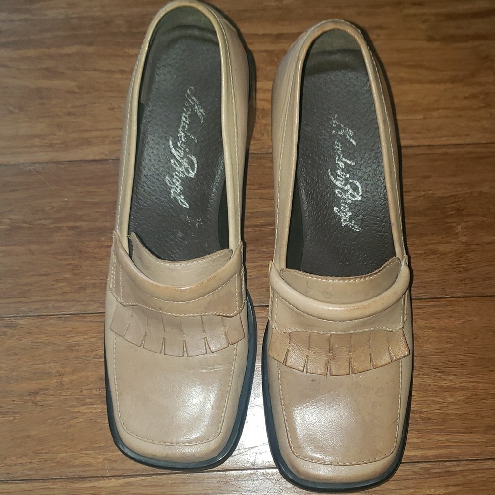 Franco Sarto Tan  Leather Loafers with Fringe